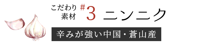 【こだわり素材3】ニンニク （辛みが強い中国・蒼山産）